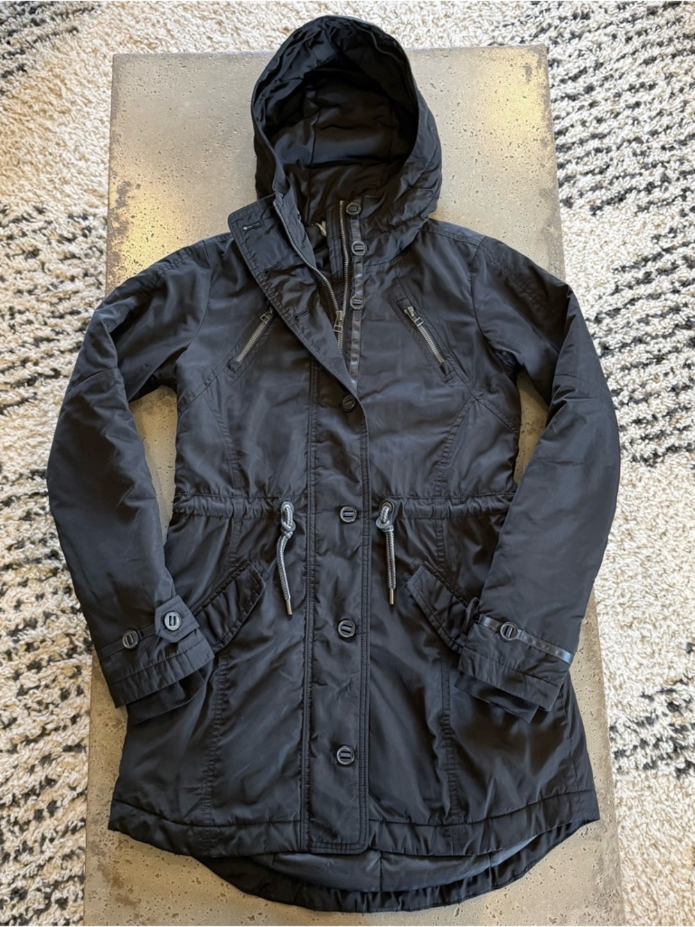 Athleta Black Hooded Utility Parka Jacket